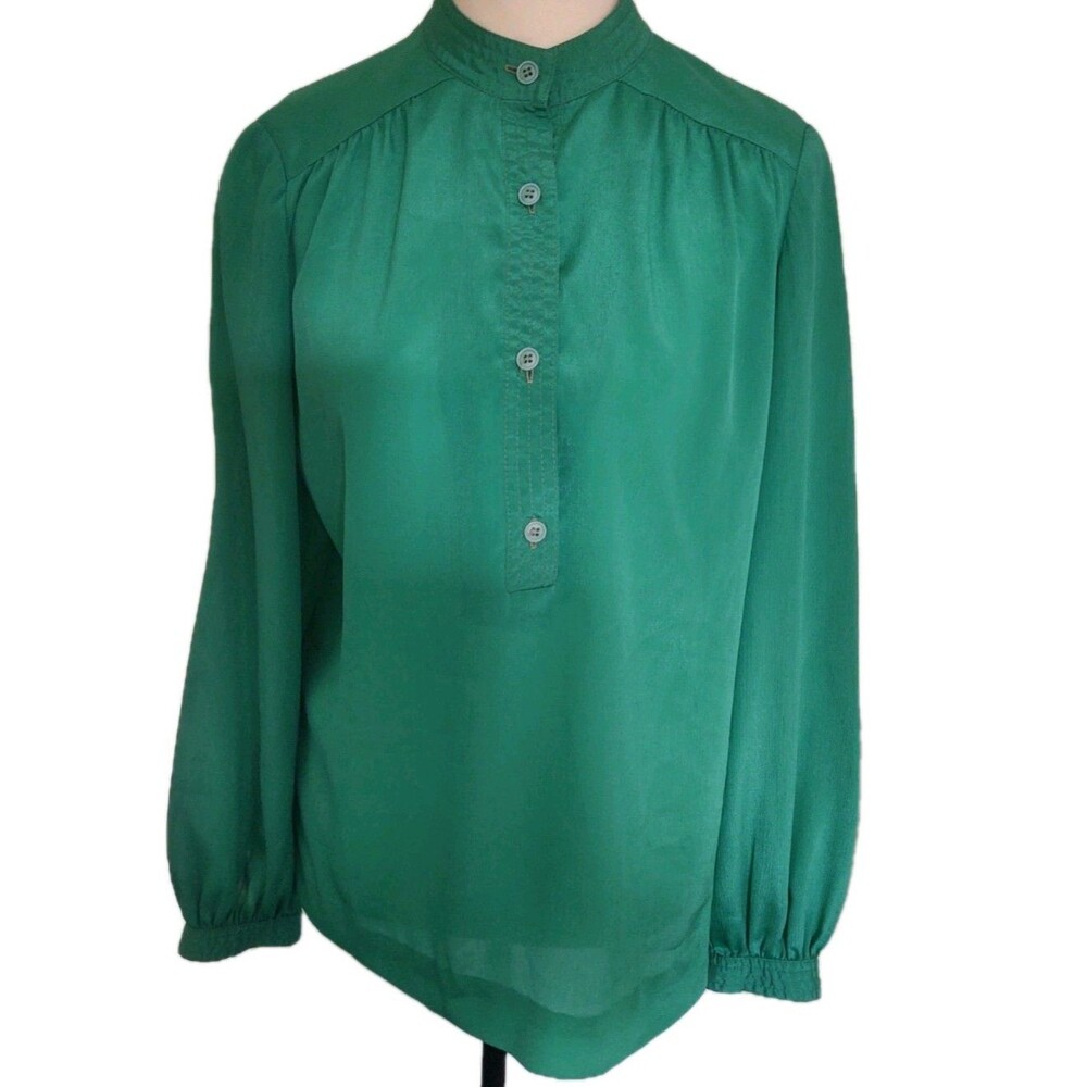 Rona Women's Green Long Sleeve Button Down Shirt Size Small USA Made Vintage